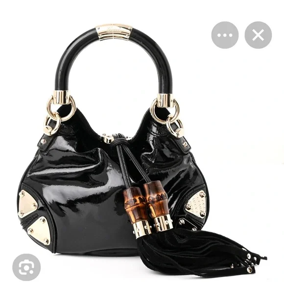 Gucci Black Patent Leather Hobo Bag Gold Hardware Tassel - Picture 2 of 13